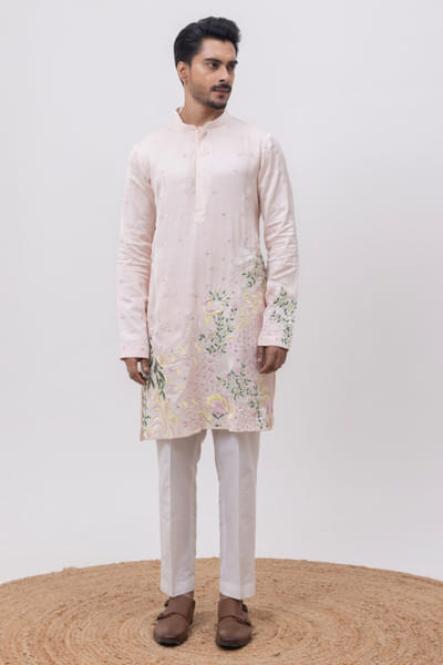 Blush pink thread embroidered kurta set