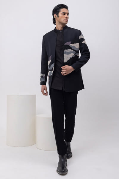 Black embellished jacket set