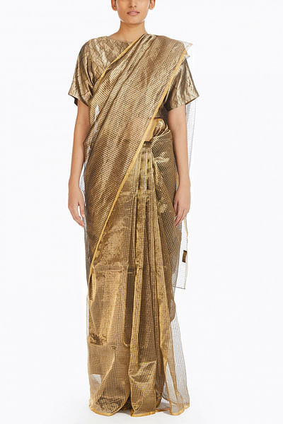 Silver gold textured sari