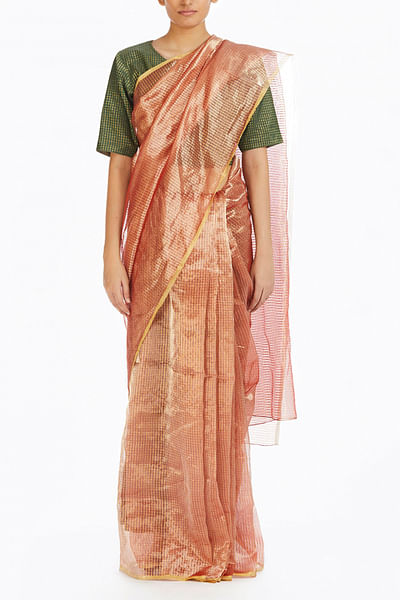 Pink textured metallic sari