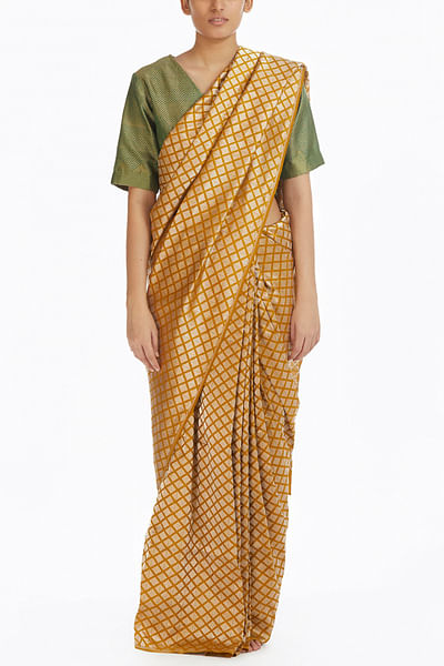 Mustard handwoven sari