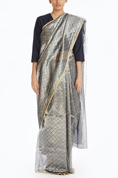 Silver metallic sari