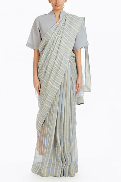 Multicoloured striped linen sari