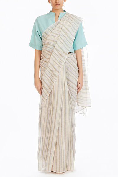 Multicoloured striped linen sari