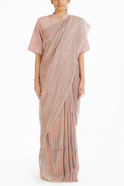 Candy striped linen sari