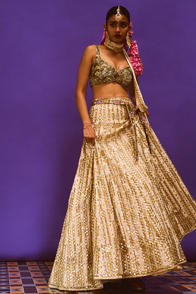 Off-white sequin embellished lehenga set