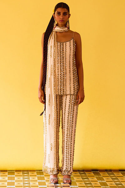 Off-white sequin bead embellished kurta set