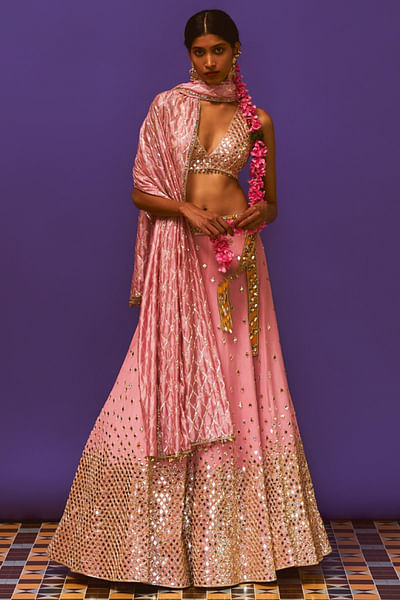Rose pink sequin and bead lehenga set