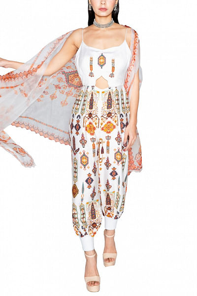 Multicolour printed jumpsuit and cape