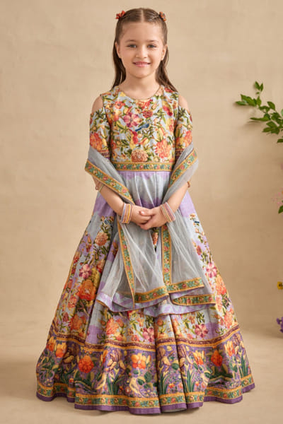 Violet floral printed anarkali set