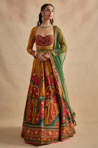 Mustard embroidered anarkali set