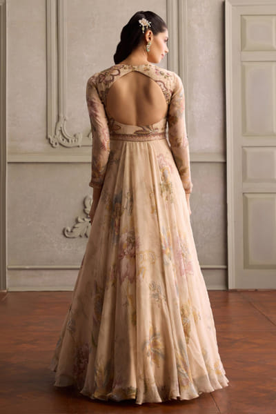 Kalista Ivory and pink floral printed anarkali set KALIJUL26D150681