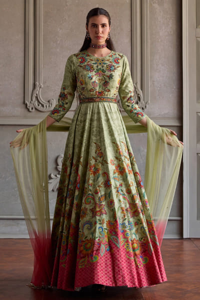 Kalista Mint floral embroidered anarkali set KALIJUL26D150687
