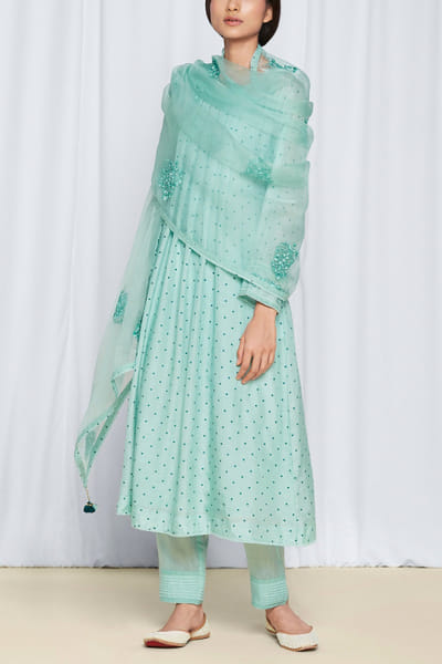 Aqua blue floral kurta set