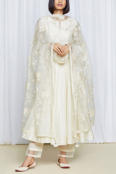 Ivory chanderi silk anarkali set