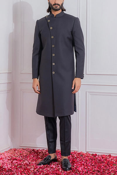 Black achkan and kurta set