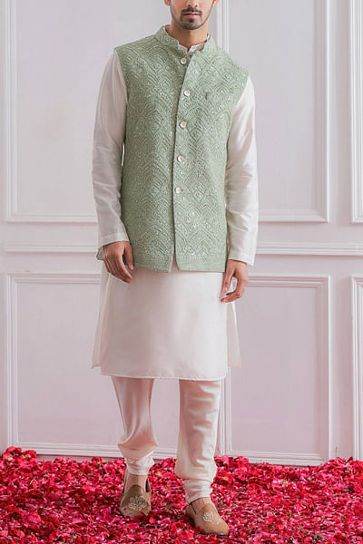 Mint green Nehru jacket set
