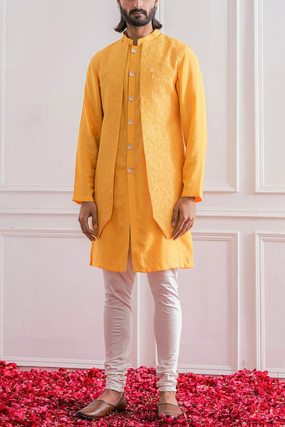 <p>Mustard Nehru jacket set</p>