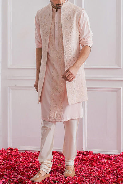 Powder pink Nehru jacket set