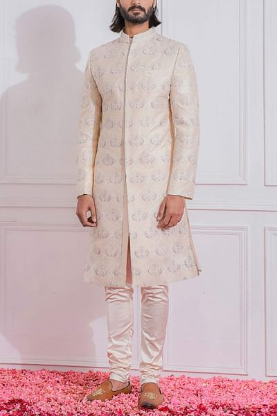 Peach embroidered sherwani set