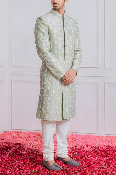 Mint green sherwani set