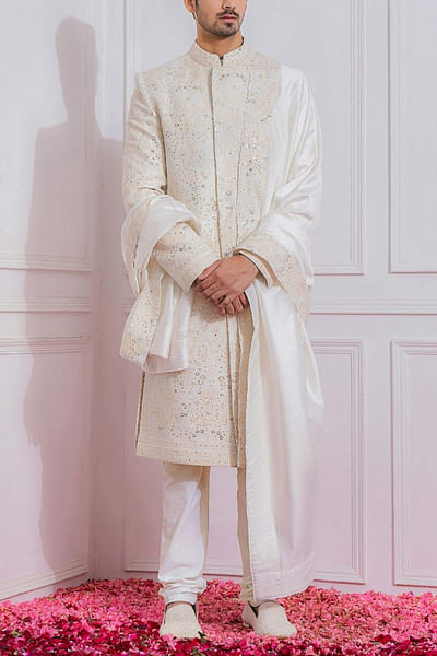 Off white embroidered sherwani set