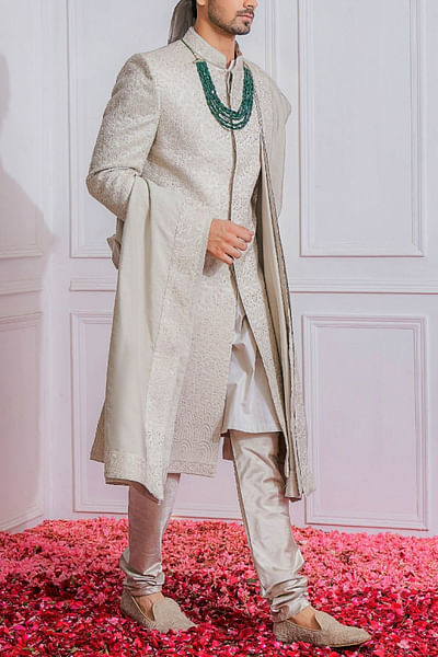 Steel grey sherwani set