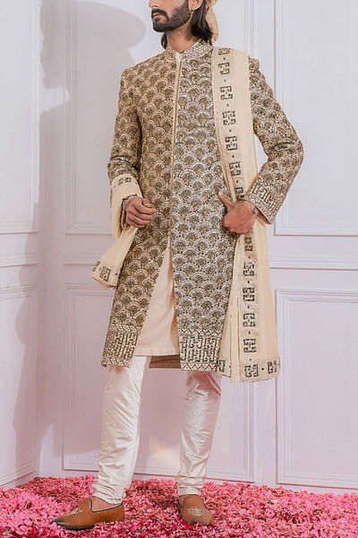 Gold embroidered sherwani set