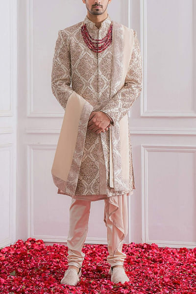 Dusty rose embroidered sherwani set