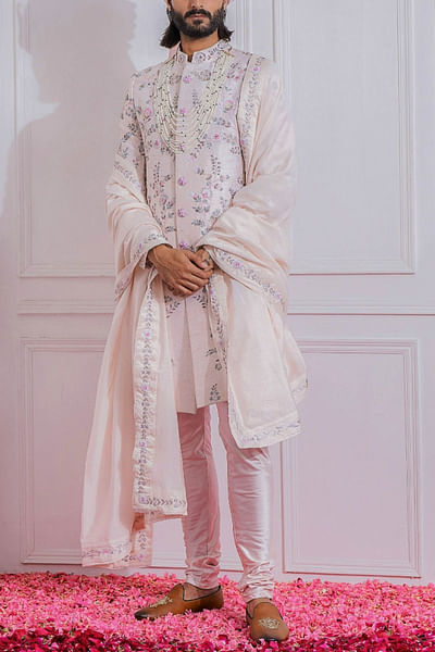 Powder pink sherwani set