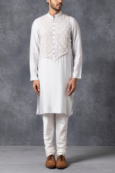 Ice grey embroidered kurta set