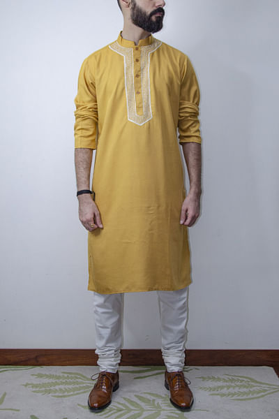 Mustard embroidered kurta