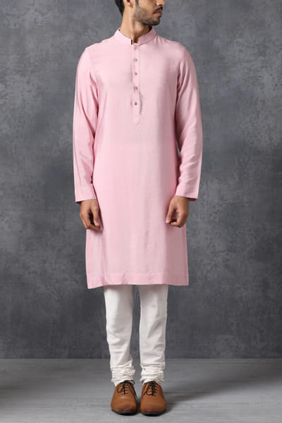 Ankit V Kapoor Powder pink chanderi kurta set AKVKUPLNBP