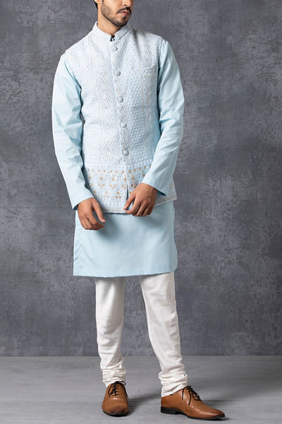 Powder blue lucknowi Nehru jacket
