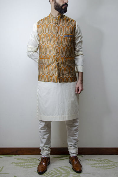 Mustard printed bandi jacket