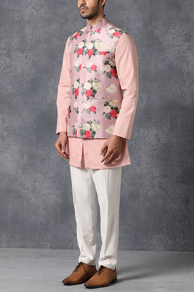 Dusty rose floral Nehru jacket