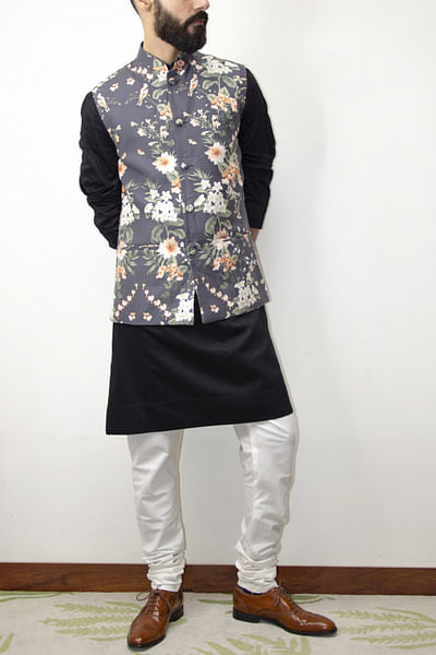 Grey floral printed bandi jacket