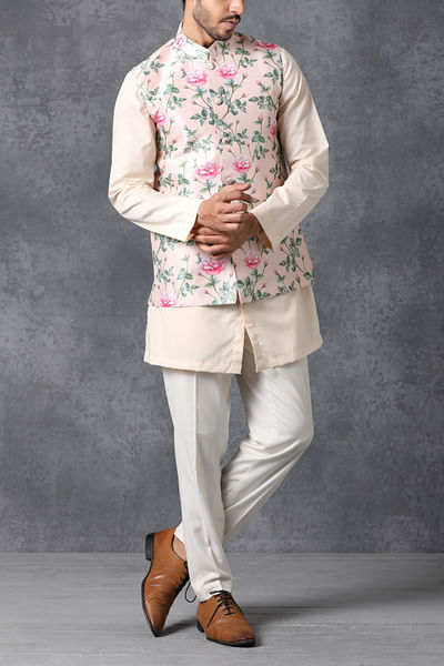 Blush pink floral Nehru jacket