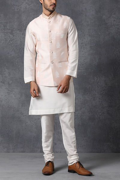 Rose gold raw silk Nehru jacket