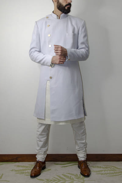 Ice grey angrakha sherwani