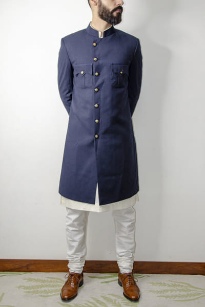 Navy blue achkan sherwani