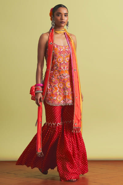 Rose pink mirror embroidered kurta set