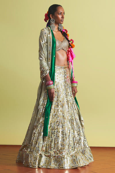 Seafoam silk lehenga set