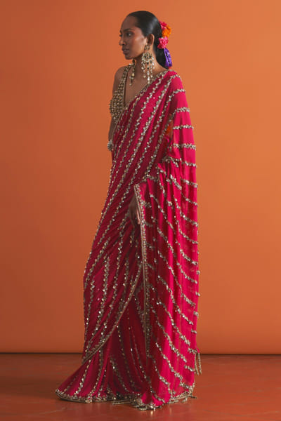 Dark pink silk sari set