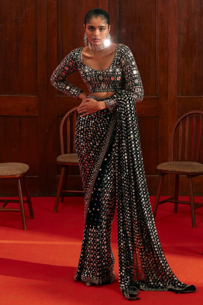 Black studded sari set