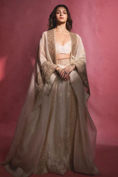 Anamika Khanna Ivory embroidered cape and lehenga set ANAMJUL26D148815