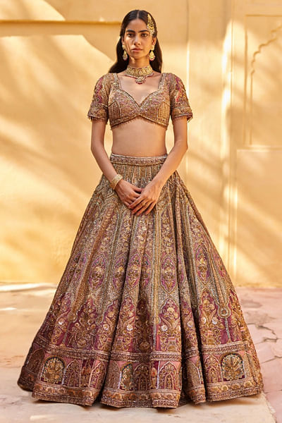 Dusty pink dabka embroidered lehenga set