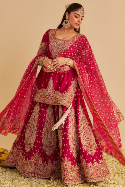Hot pink zardozi embroidered sharara set