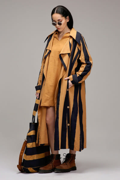 Tan brown striped jacket dress