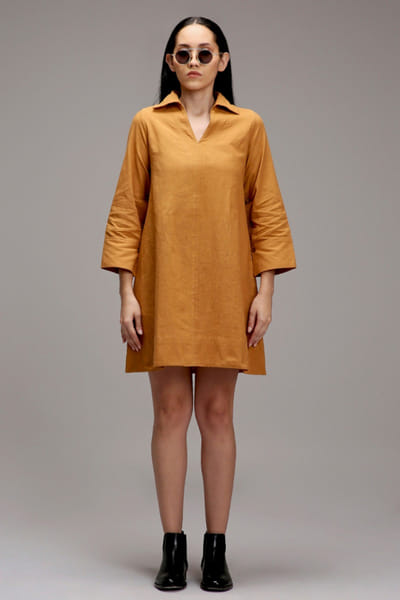 Brown handwoven cotton shift dress